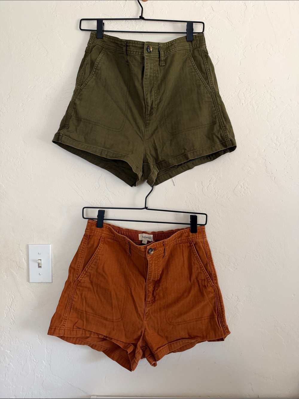 Madewell High-Waist Shorts — Olive & Rust